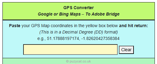 Convert Map GPS coordinates to Other Formats - Entering the Google or Bing Map Data