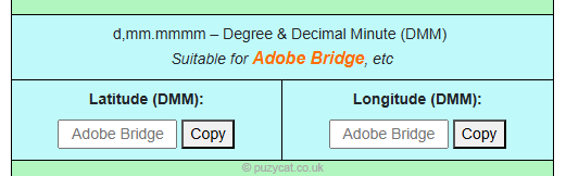 Convert Map GPS coordinates to Other Formats - Formatted for Adobe Bridge